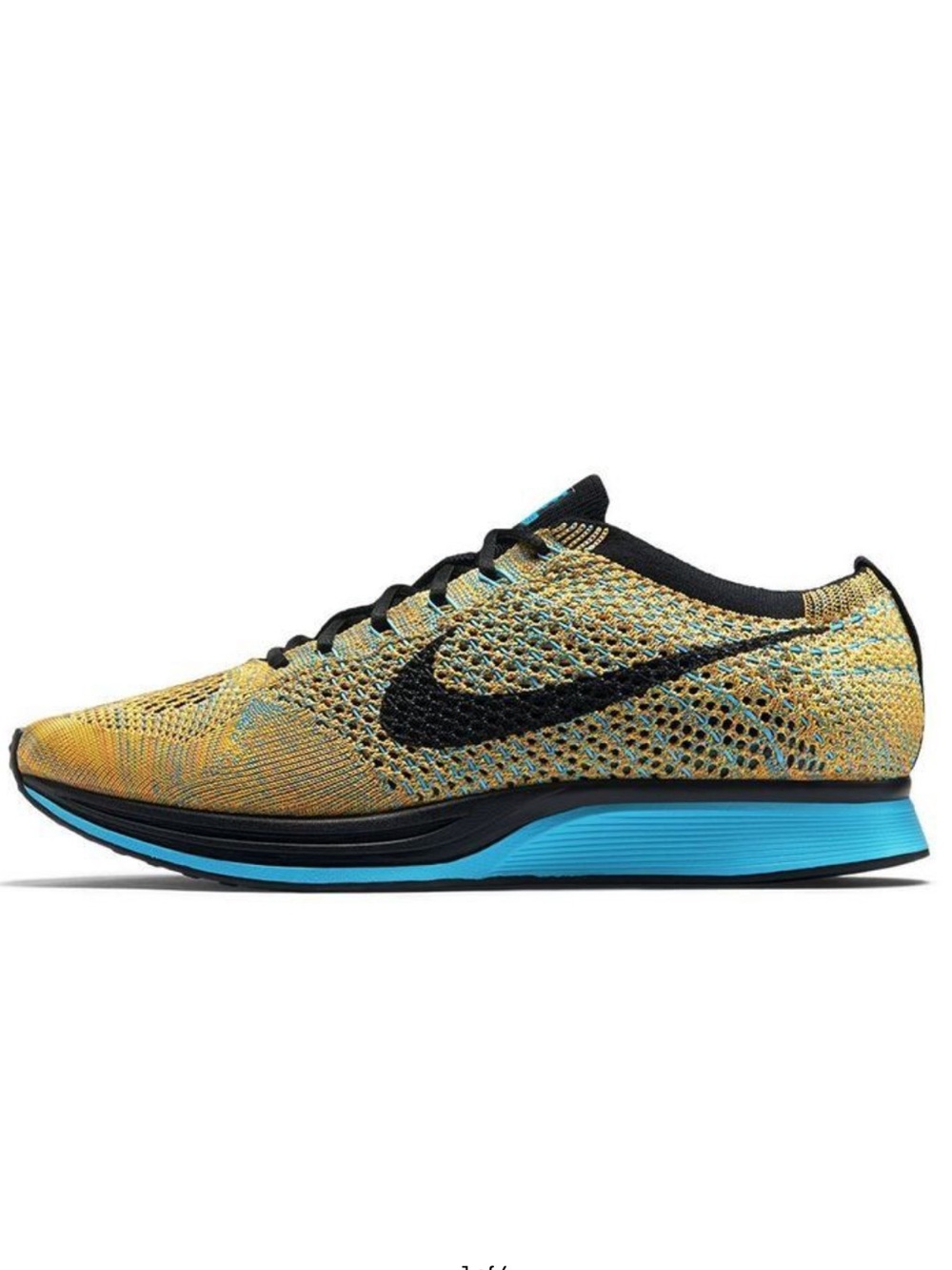 Nike-Flyknit Women’s Racer Running Shoes Size 6 Sherbet Citrus/Blue
